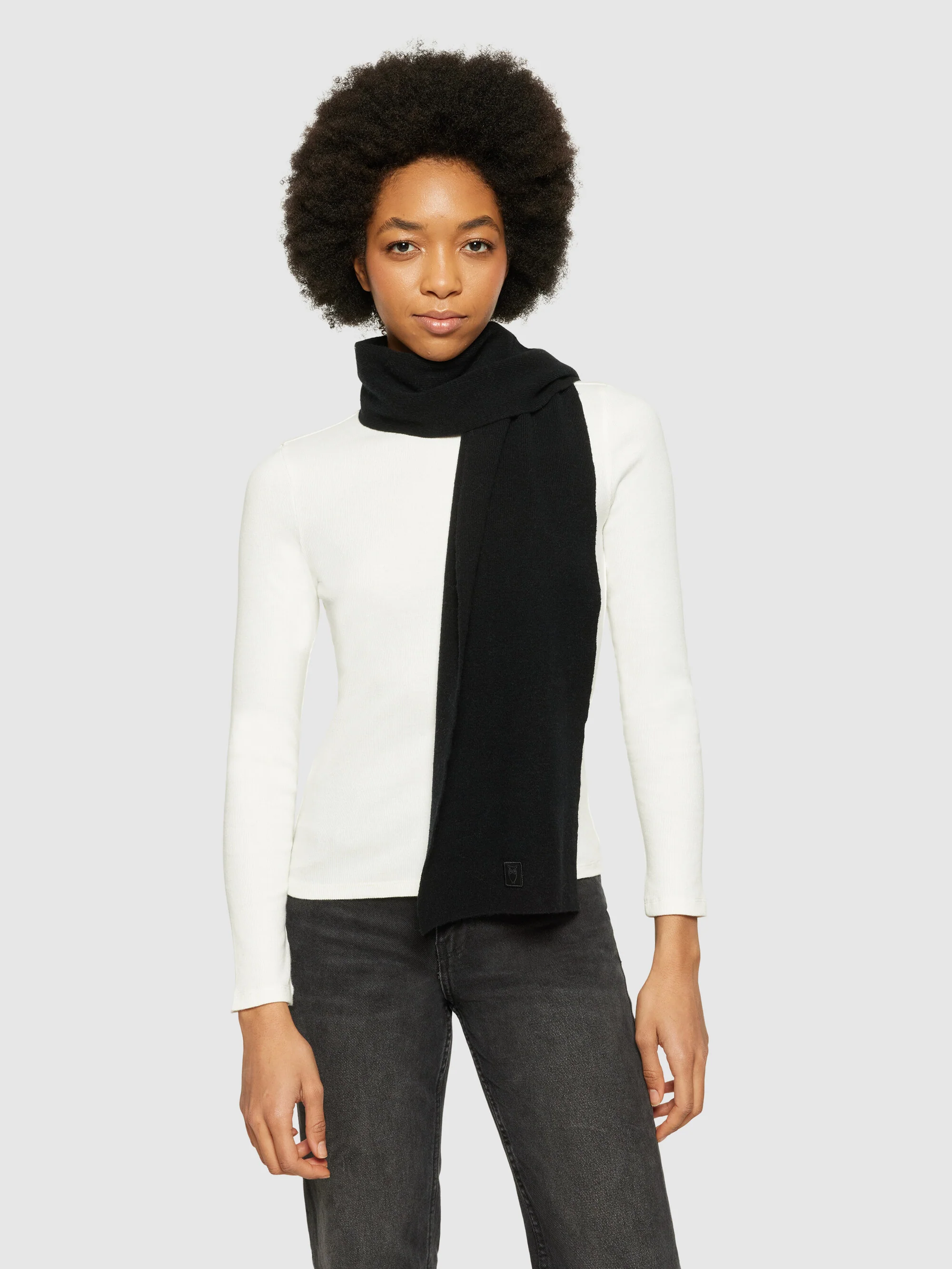 Rib knit wool scarf - Black Jet - Image 4