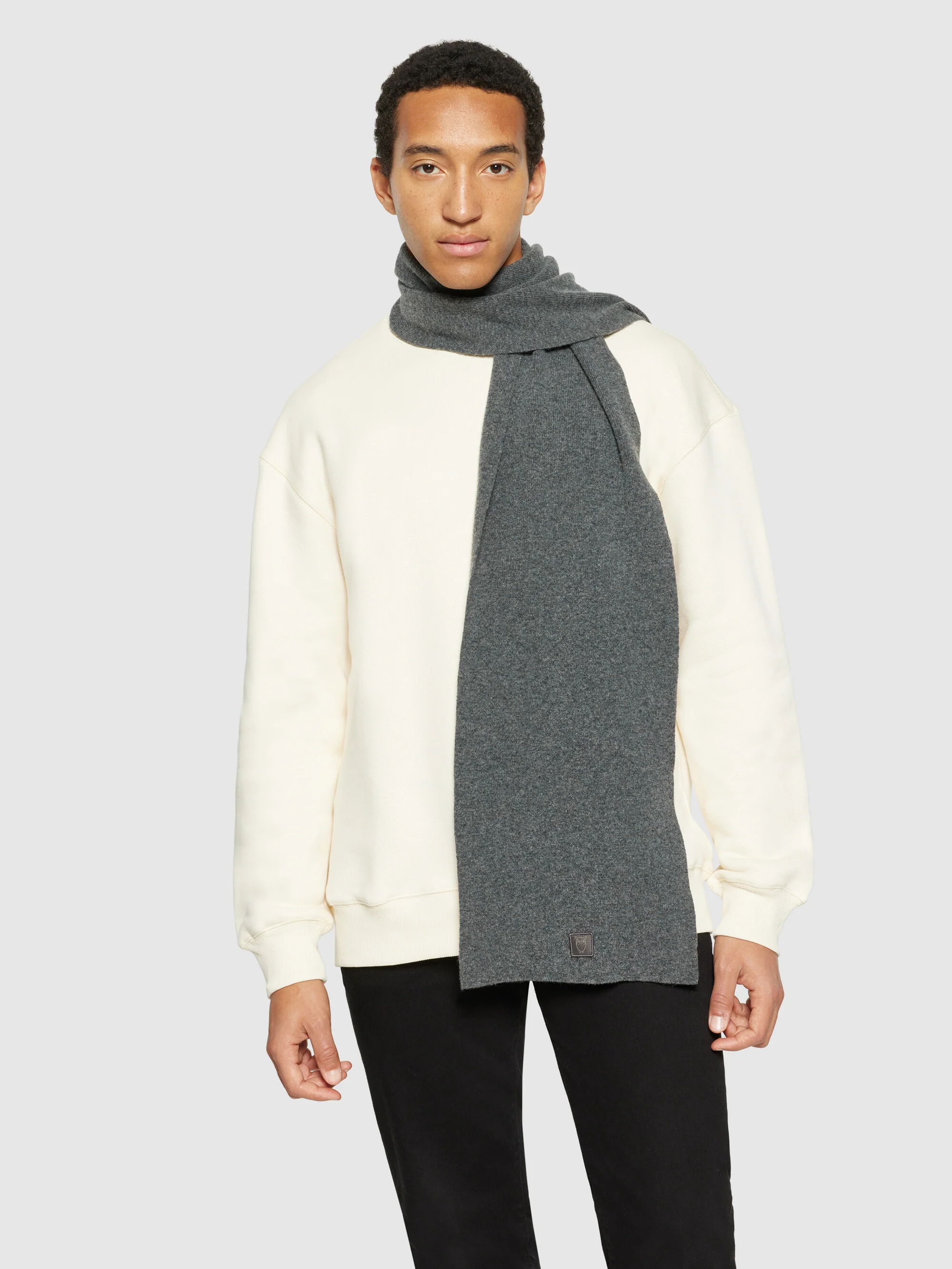 Rib knit wool scarf - Dark Grey Melange - Image 4