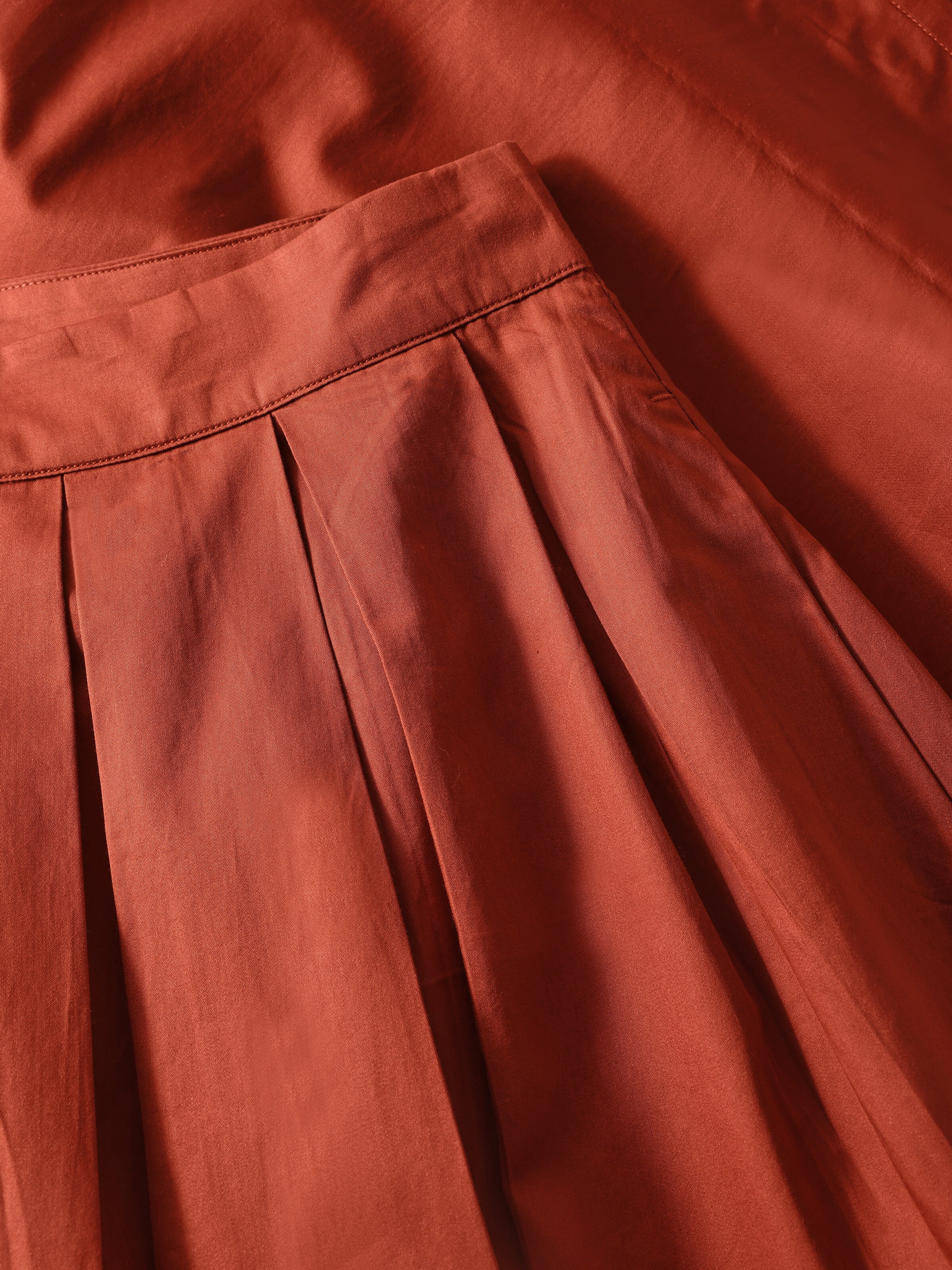 Satin pleat skirt - Burnt Brick - Image 2
