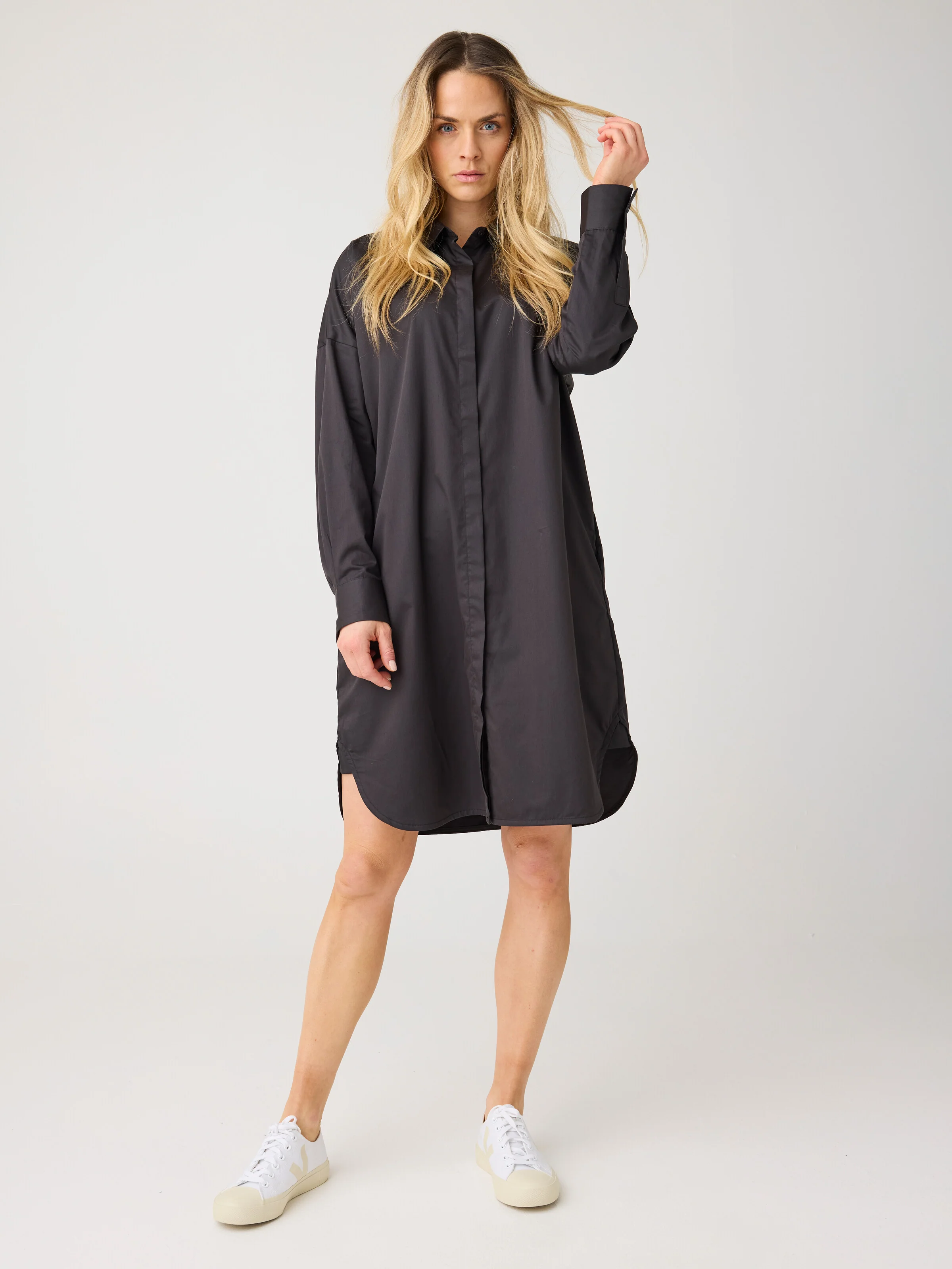 Satin shirt dress - Black Jet - Image 3