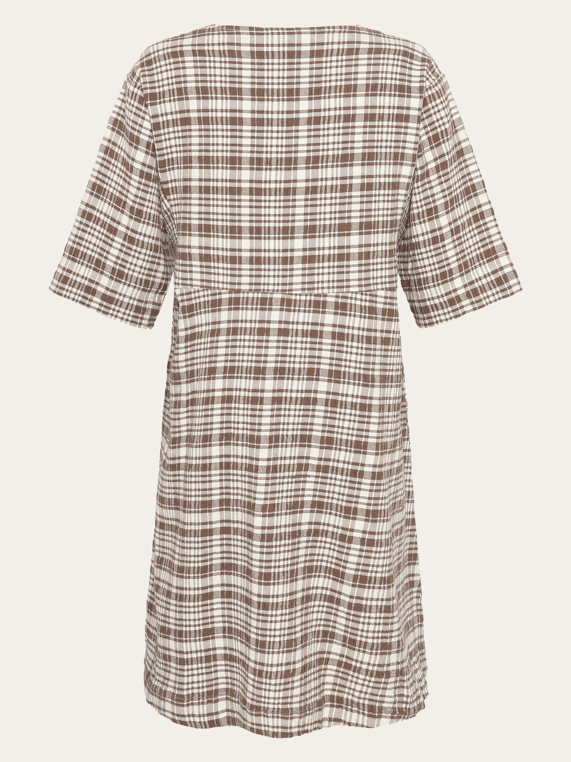 Seersucker check tunica dress - GOTS/Vegan - Beige check - Image 3