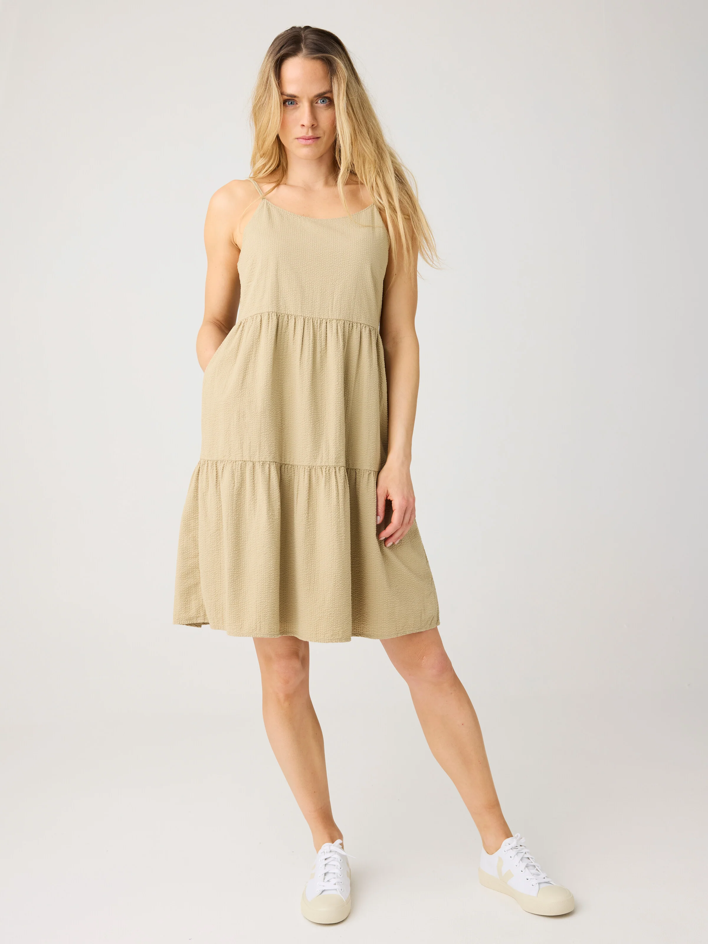 Seersucker strap dress - Twill - Image 3