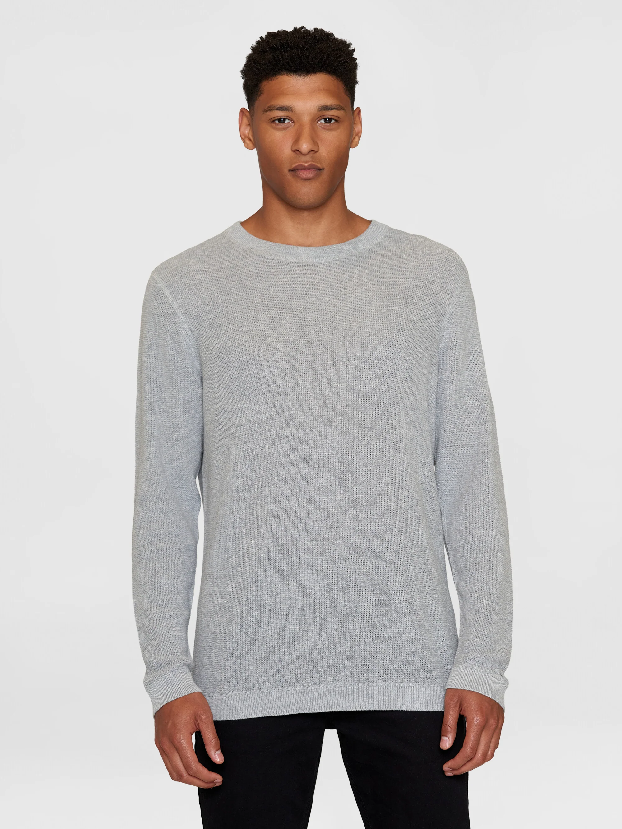 Slim crew neck mixed yarns light knit - OCS - Grey Melange - Image 2
