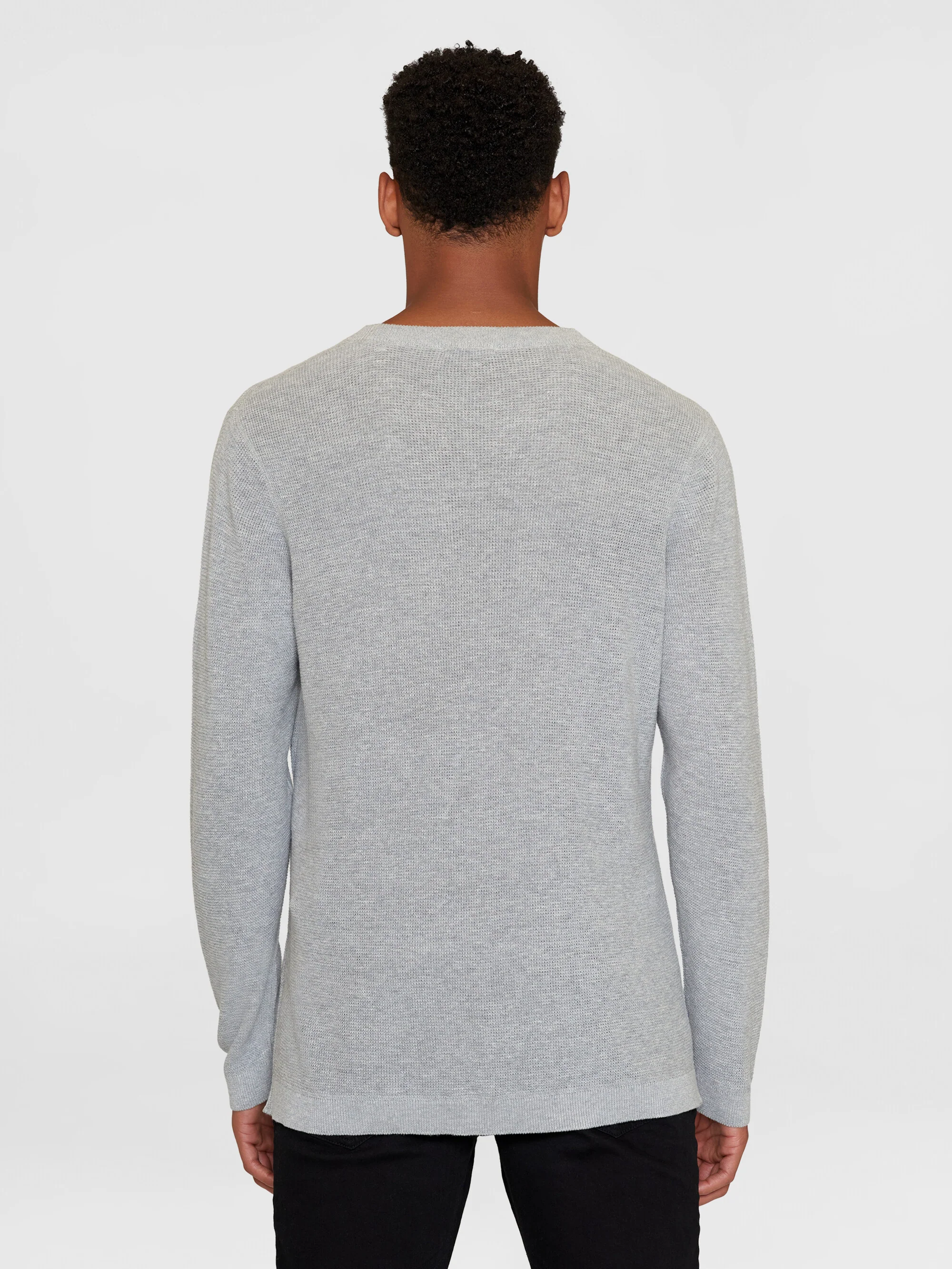 Slim crew neck mixed yarns light knit - OCS - Grey Melange - Image 3