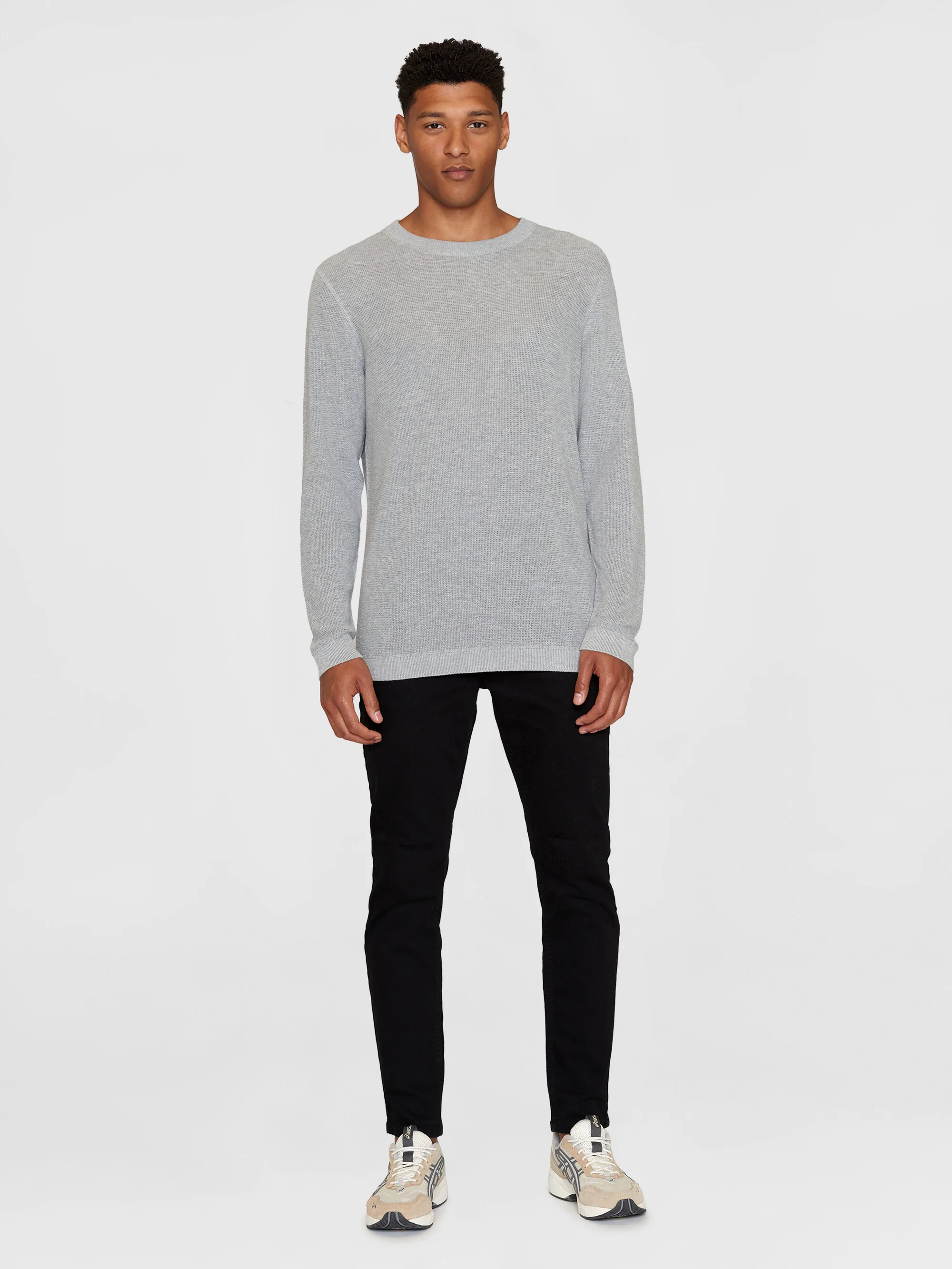 Slim crew neck mixed yarns light knit - OCS - Grey Melange - Image 4