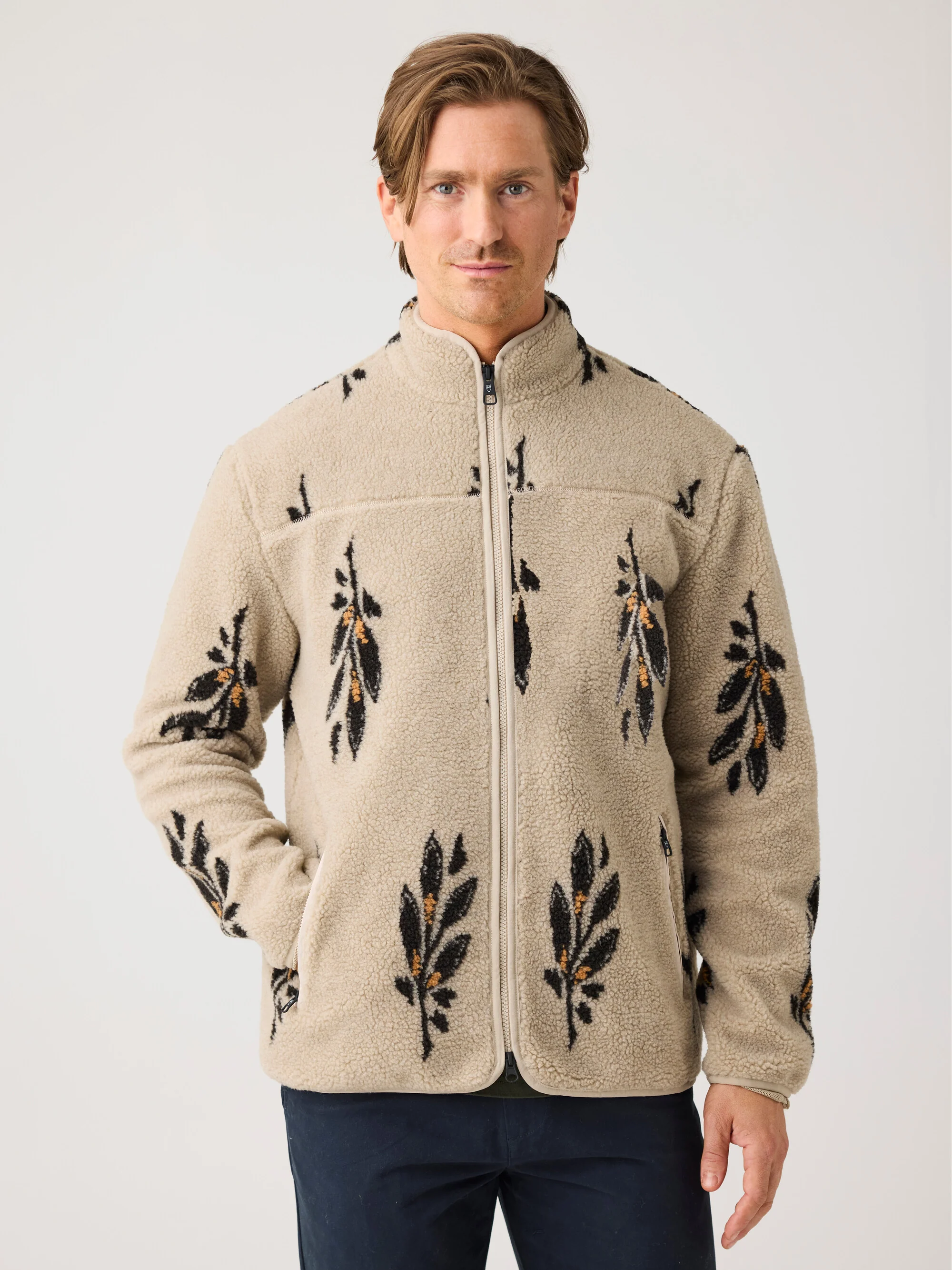 SOS Loose Fit AOP Zip Fleece - GRS/Vegan - Beige - Image 2
