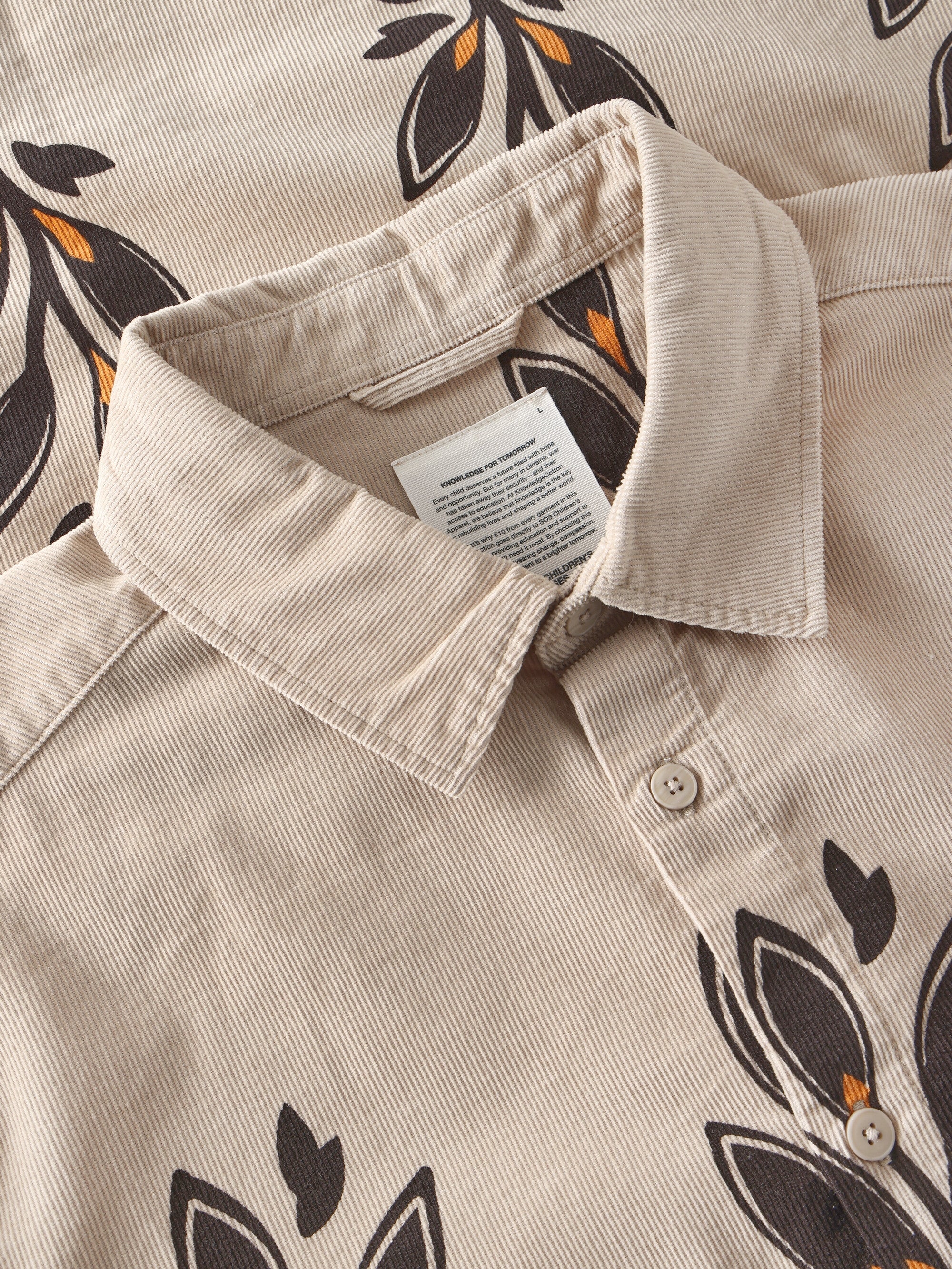 SOS Organic Cotton Corduroy Printed Shirt - GOTS/Vegan - Beige - Image 3