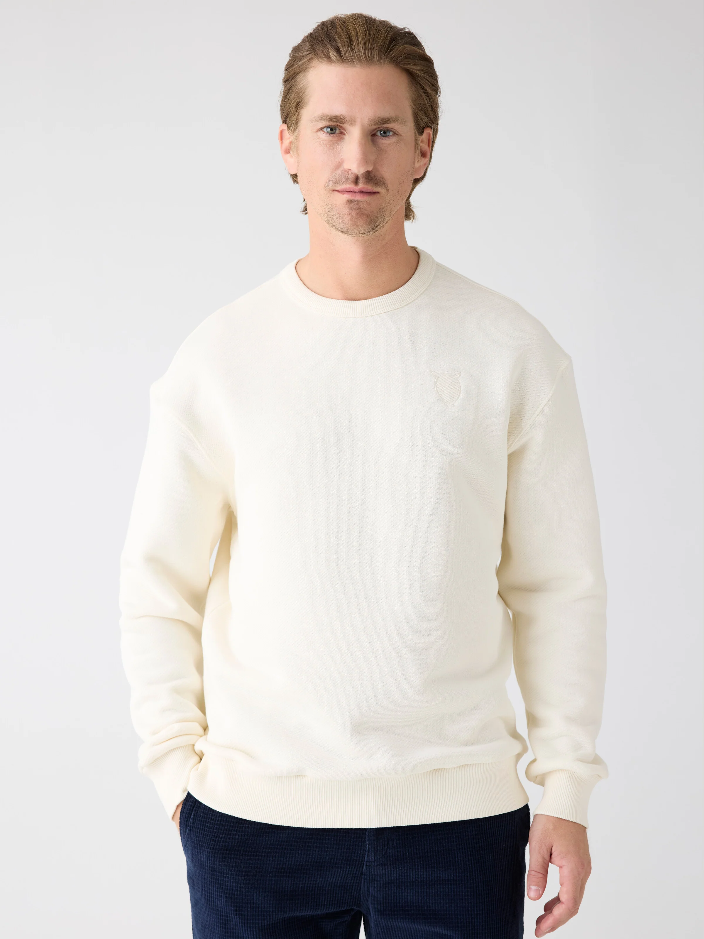 Straight fit sweat with embroidery at chest - Egret - Image 2