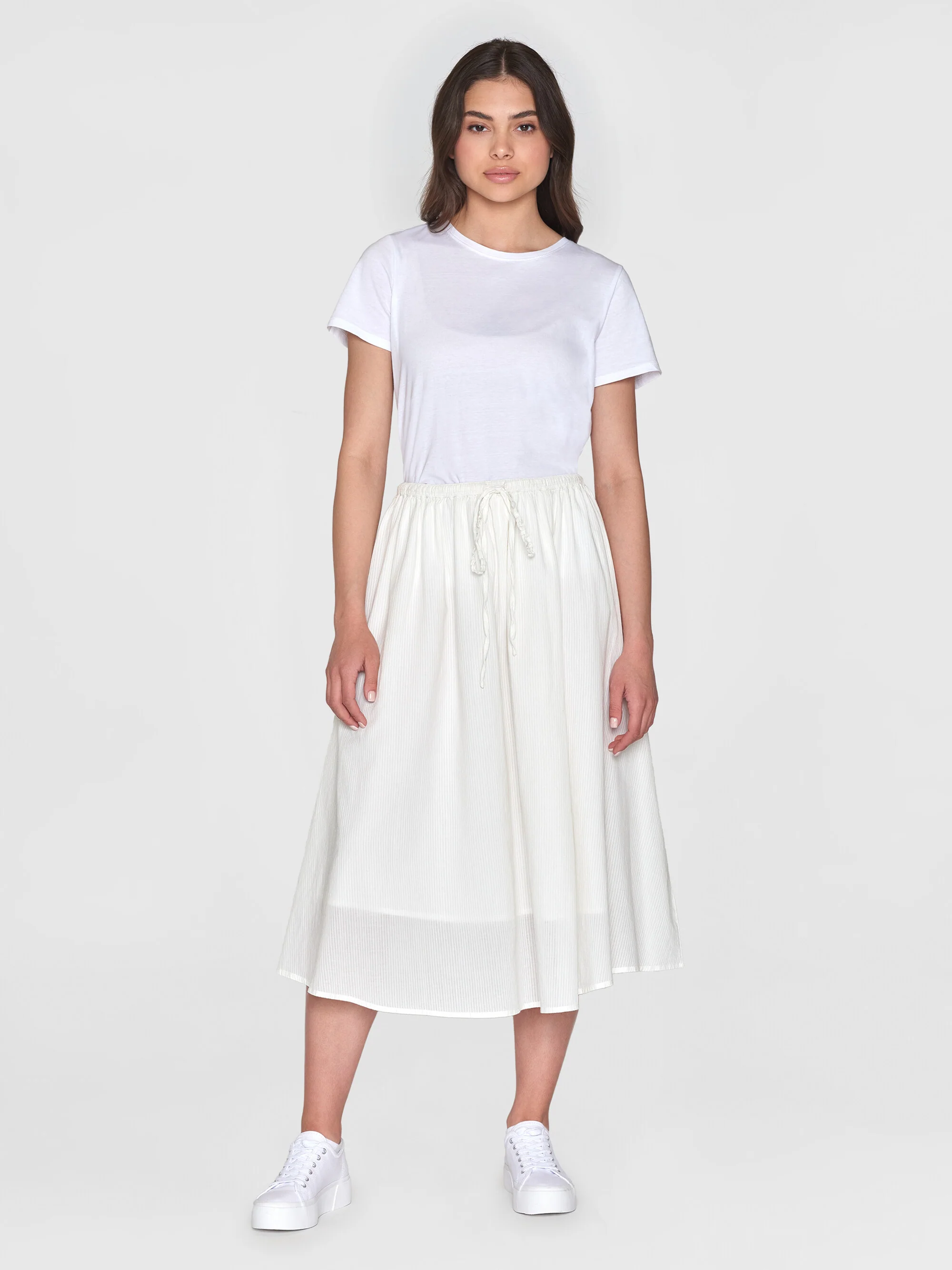 Stripe structure A-shape mid-length skirt - Egret - Image 4