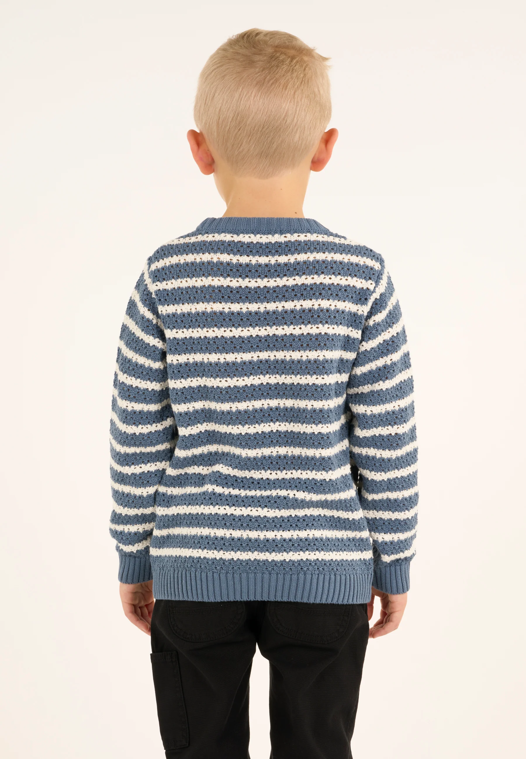 Striped eyelet crew neck knit - China Blue - Image 3