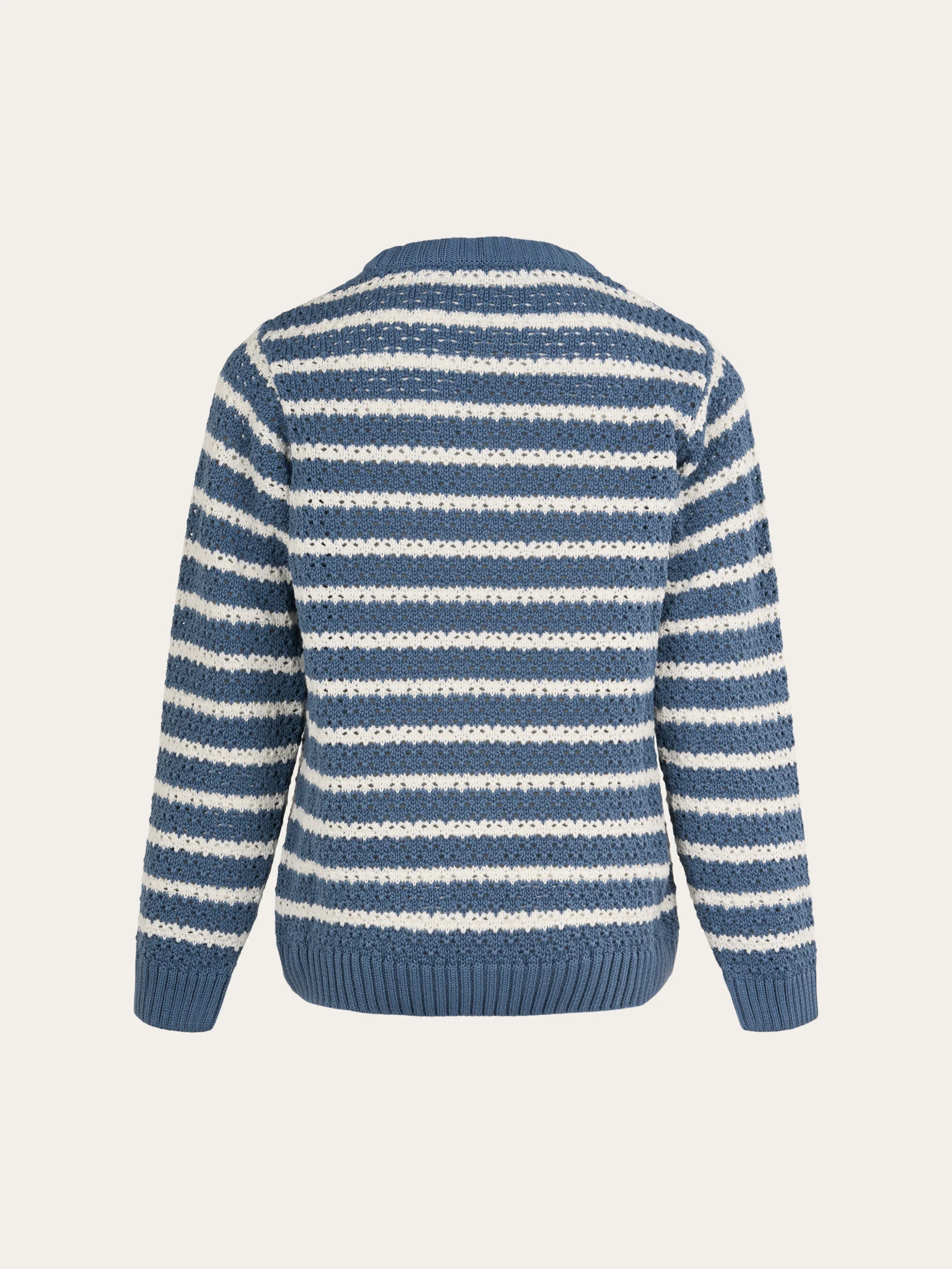 Striped eyelet crew neck knit - China Blue - Image 4