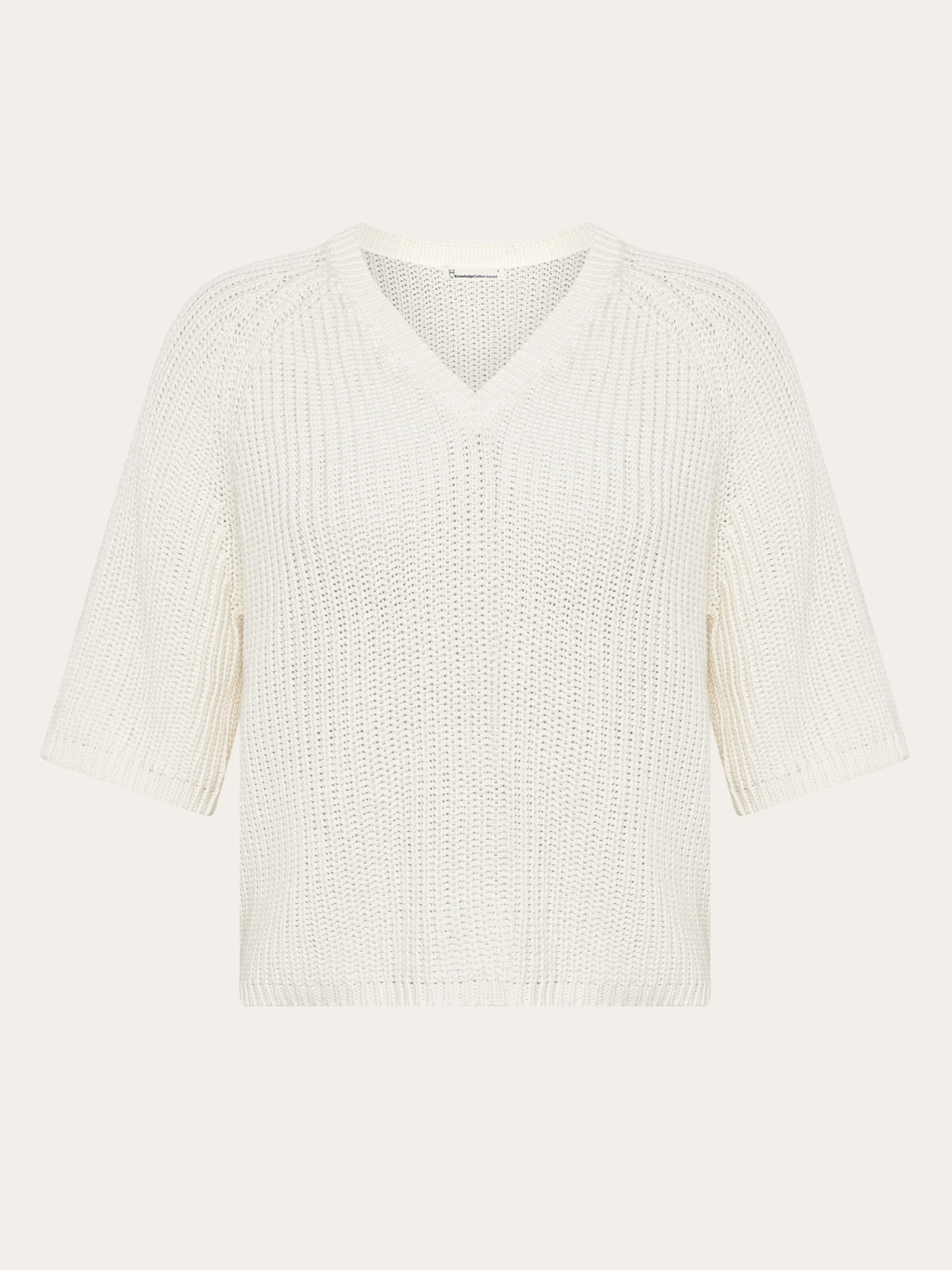 V-neck short sleeve knit - Egret