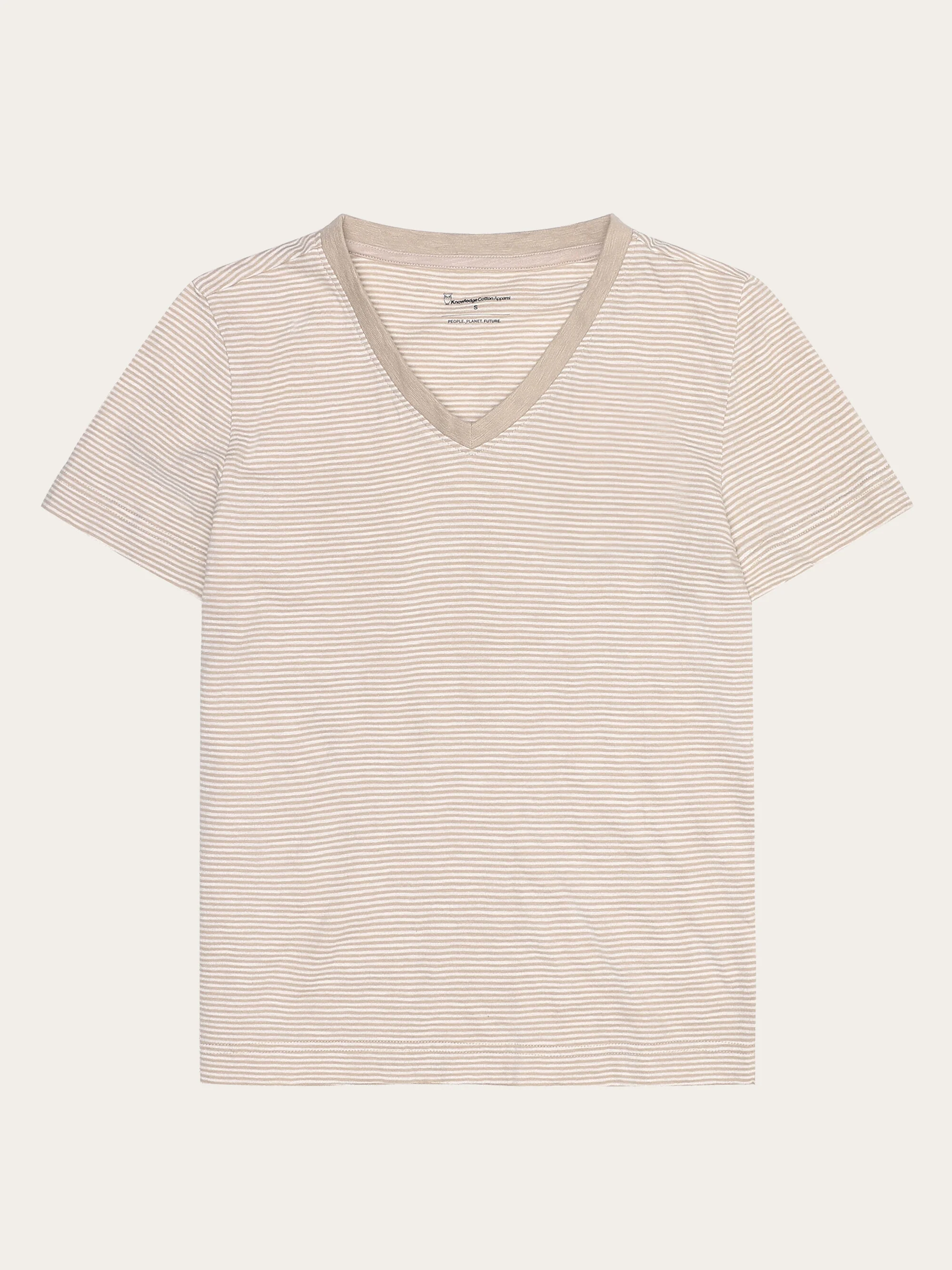 V-neck slub t-shirt - GOTS/Vegan - Creme Stripe