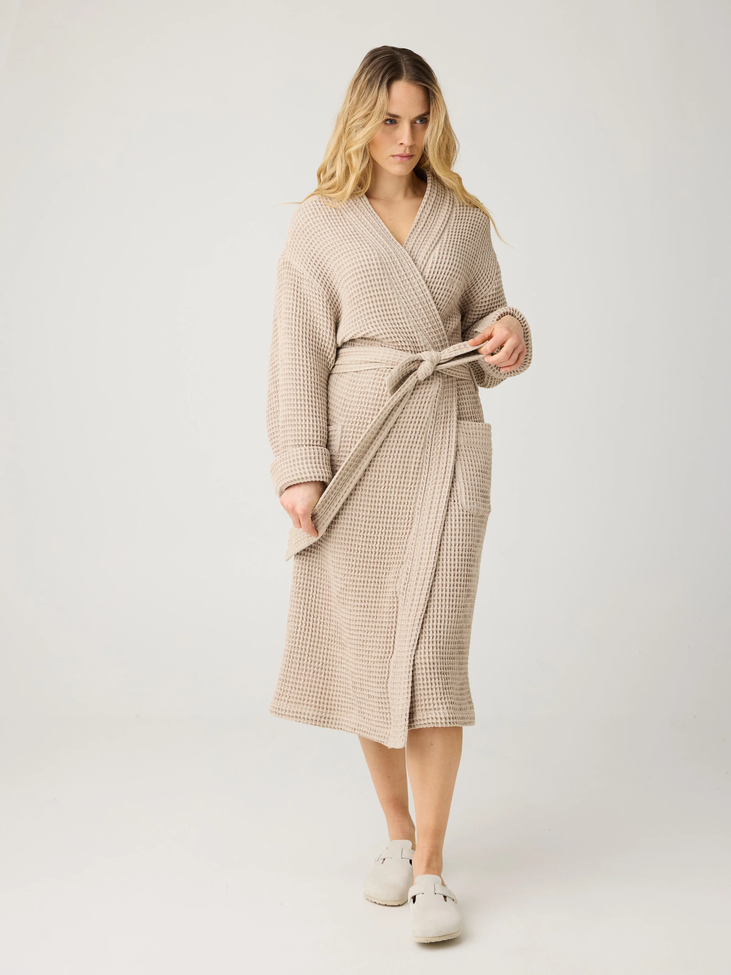 Waffle bathrobe - Light feather gray - Image 2