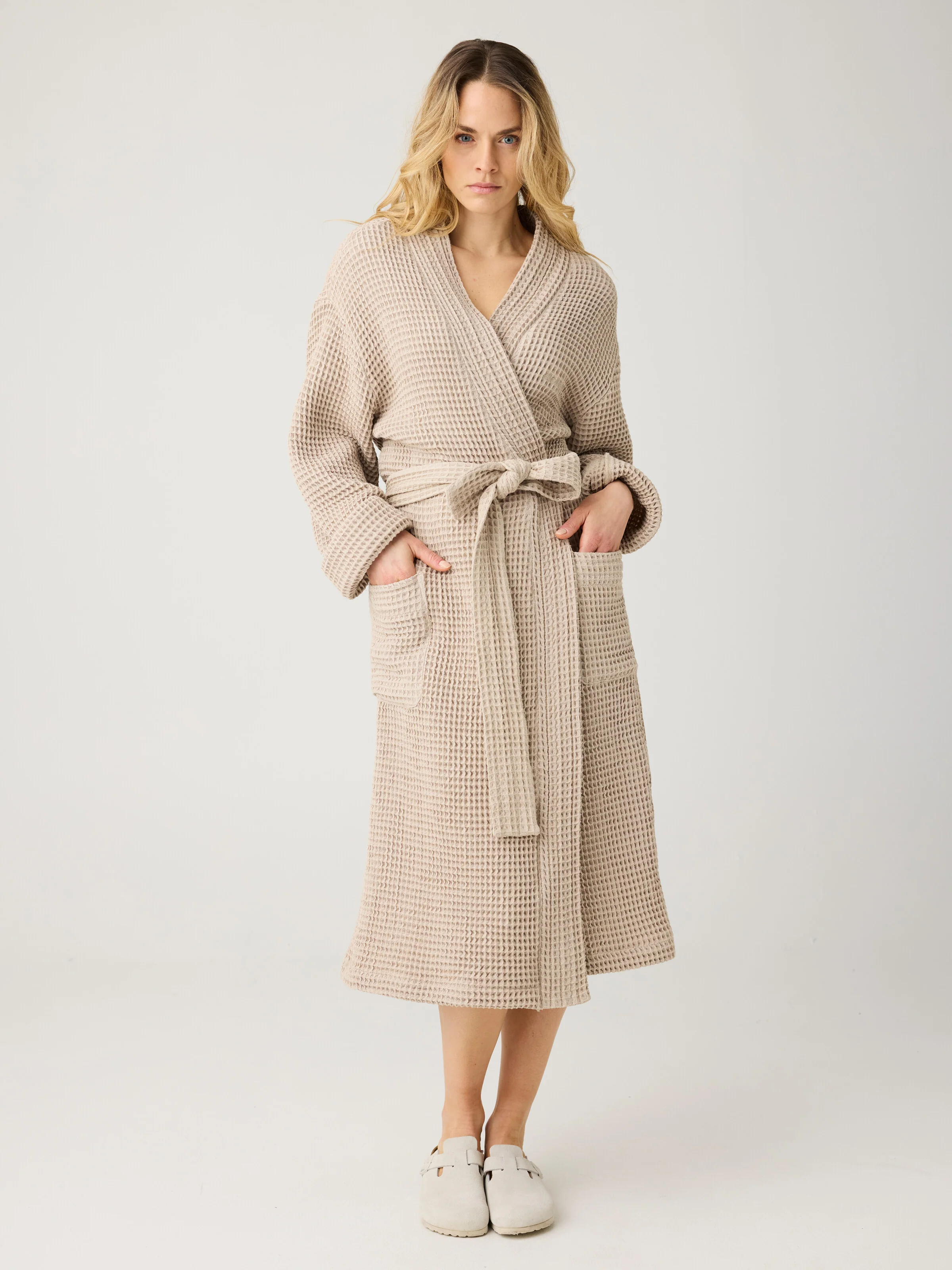 Waffle bathrobe - Light feather gray - Image 3