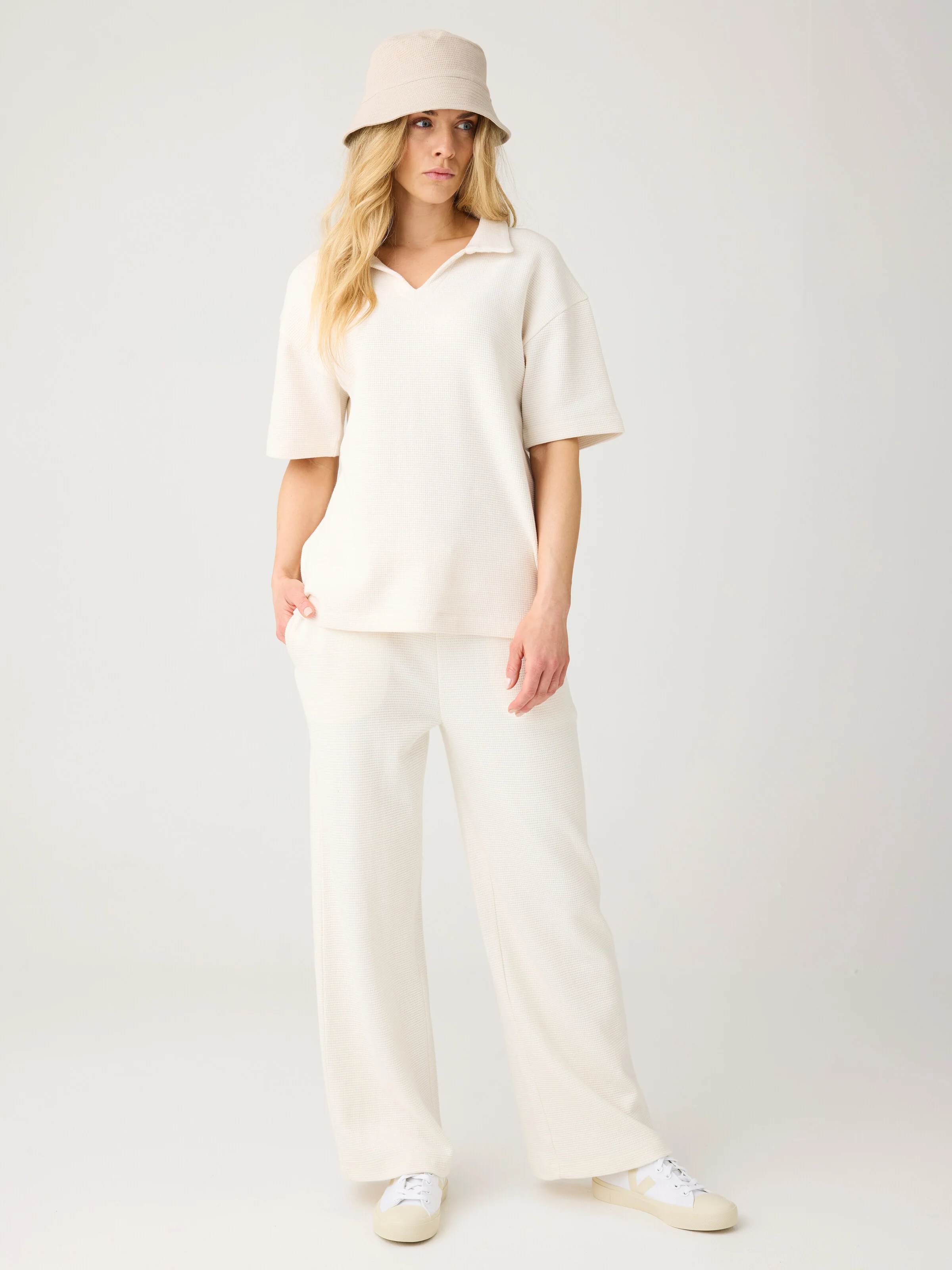 Wide waffle pants - Egret - Image 3
