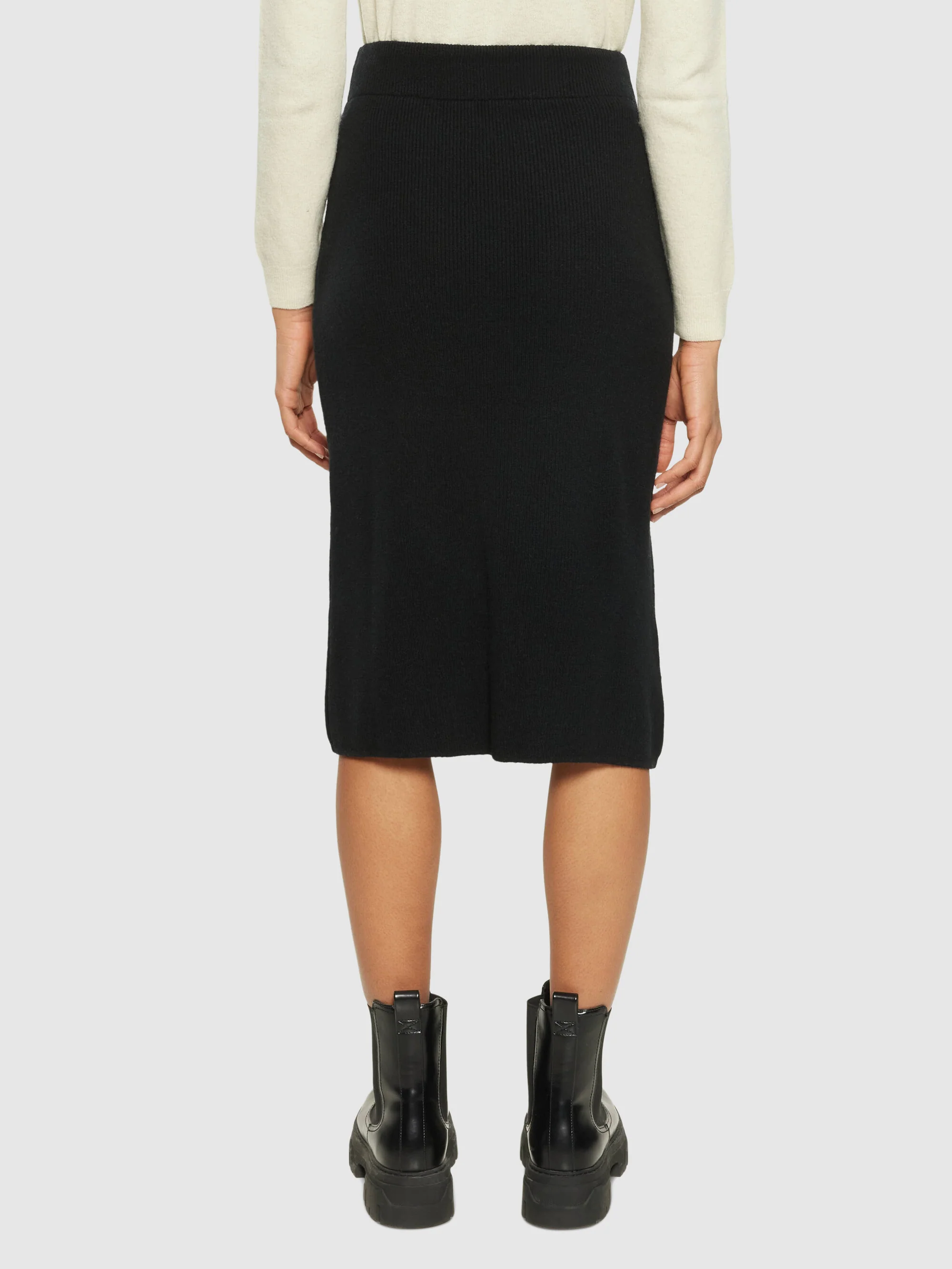 Wool midth lengt rib knit skirt - Black Jet - Image 3