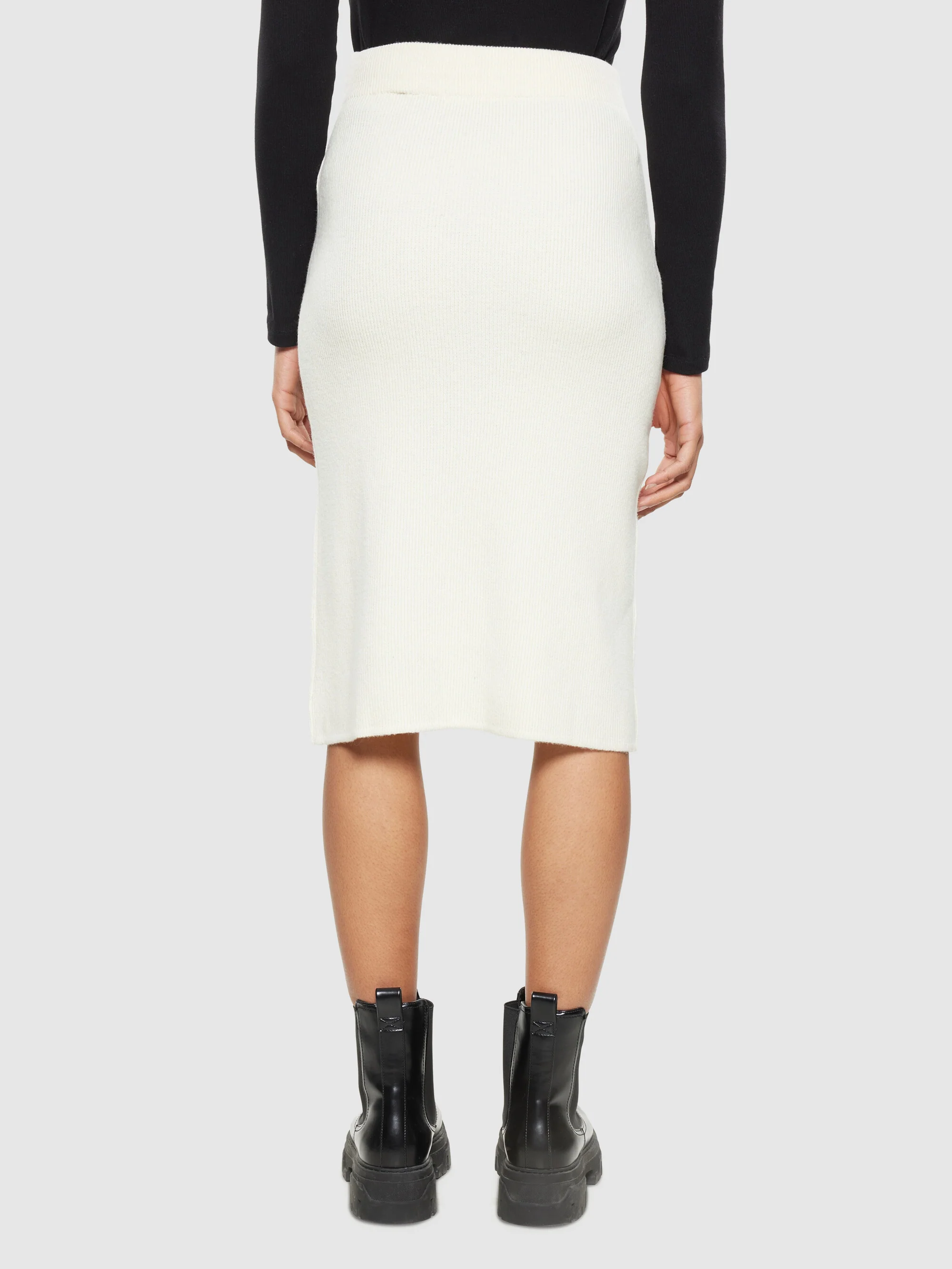 Wool midth lengt rib knit skirt - Egret - Image 3