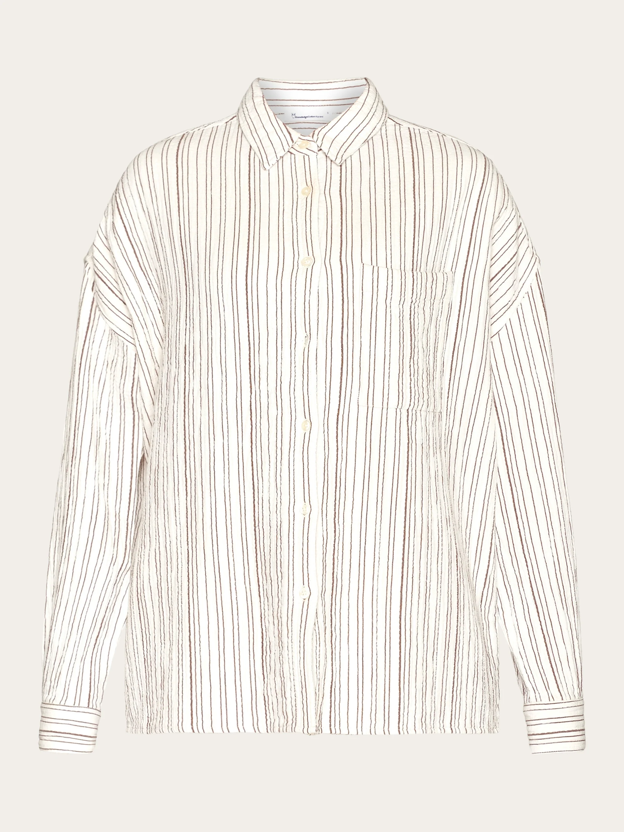 Wrinkle stripe loose A-Shape Shirt - GOTS/Vegan - Brown stripe