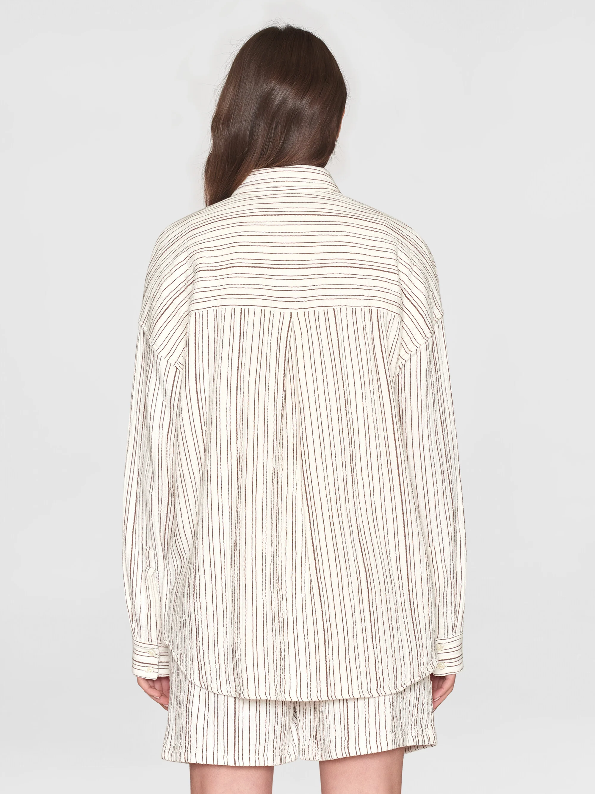Wrinkle stripe loose A-Shape Shirt - GOTS/Vegan - Brown stripe - Image 3