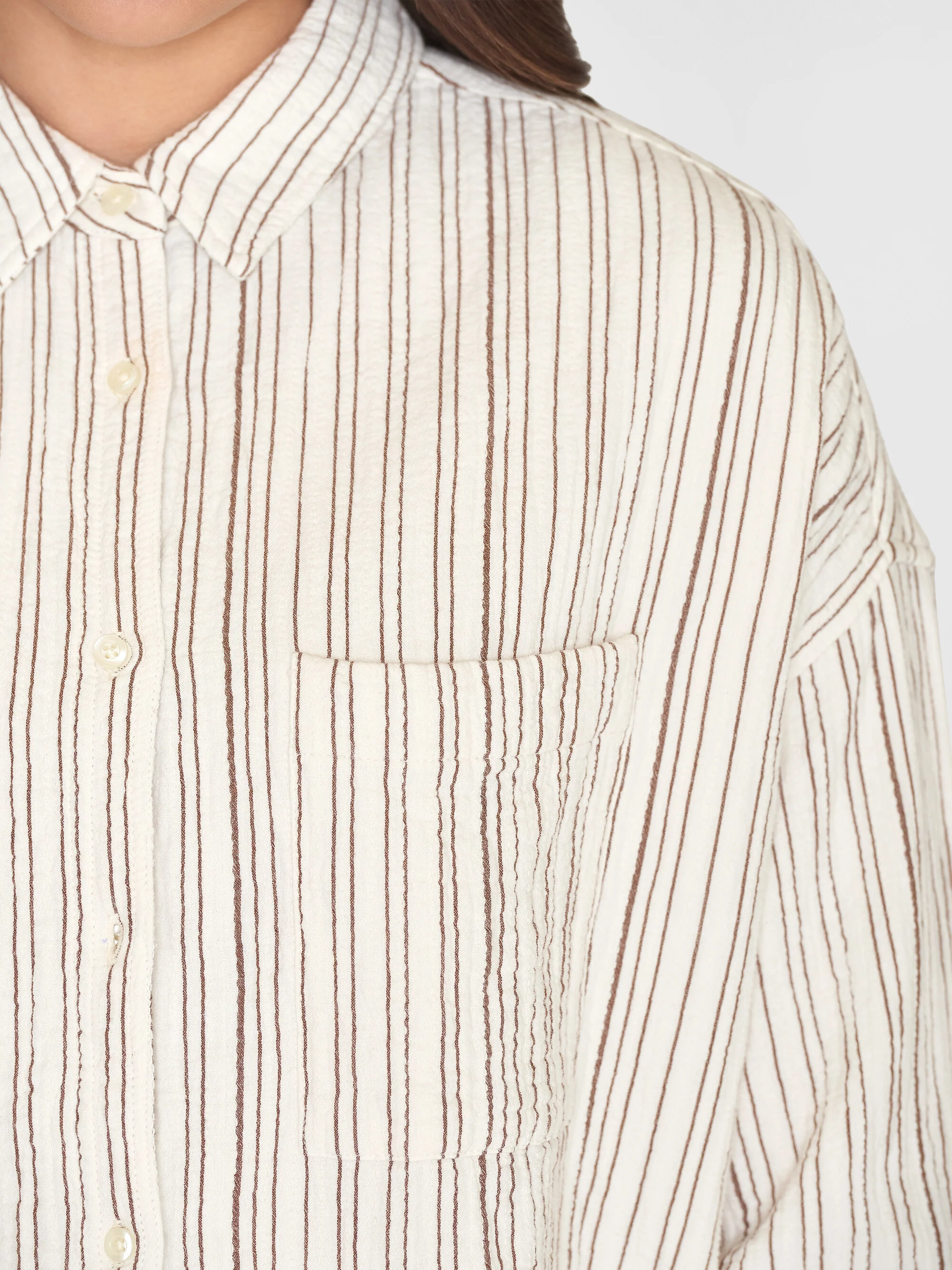 Wrinkle stripe loose A-Shape Shirt - GOTS/Vegan - Brown stripe - Image 5